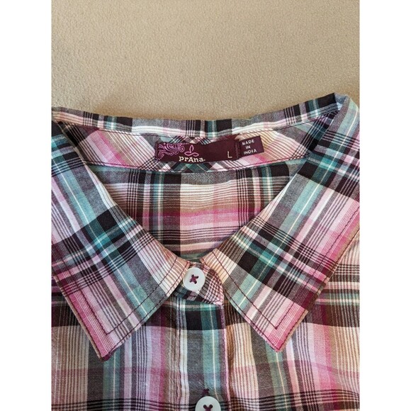 PrAna Gina Bora Bay Plaid Long Sleeve Top Organic Cotton- Size Large - Picture 3 of 7